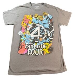 Marvel Fantastic Four Graphic T-Shirt Gray Comic Art M Retro Superhero Tee